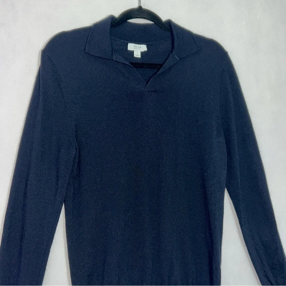 REISS Men's Dark Navy Milburn Merino Wool Henley Pullover‎ Sweater Sz S